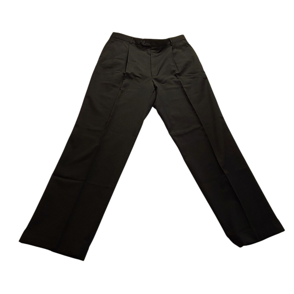 Men's Black Pleated Cuffed Dress Pants Straight Leg Trousers 35x31 Casual Office